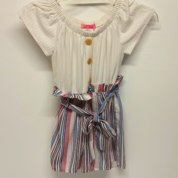 2-hip Other - little girls shorts jumpsuit Sz 8 pink /blue striped ruffle elastic waist| Rompe